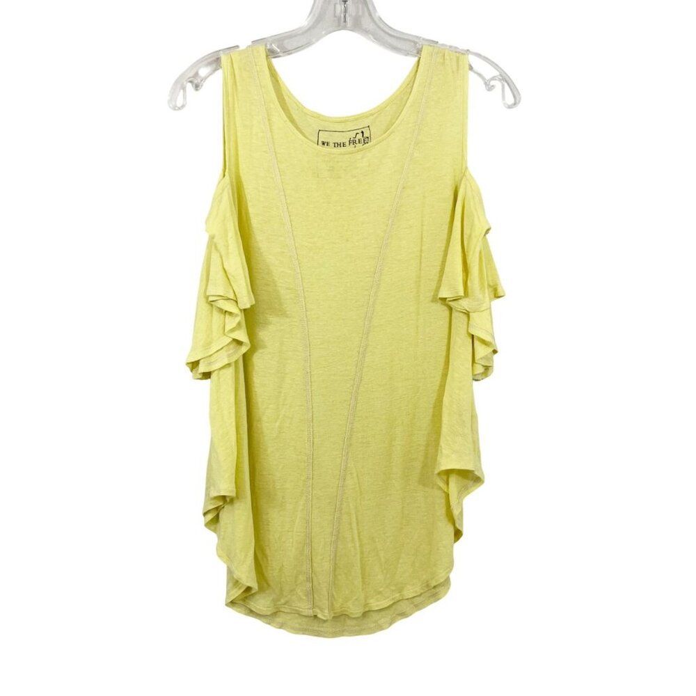 Free People We the Free Yellow Linen Cold Shoulder‎ Top - Women's Size Small